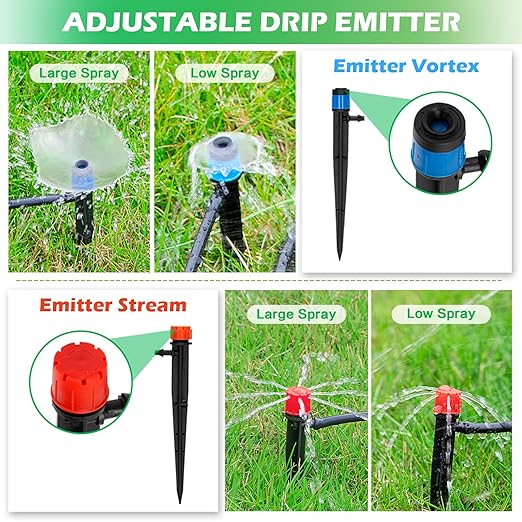Drip Irrigation System：83FT Adjustable Irrigation Watering System for Garden Bed Greenhouse-Complete Drip Irrigation Kit with Mainline 1/4" Distribution Tubing Drip Emitters and Connectors