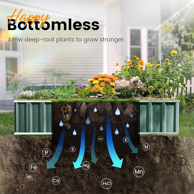 KING BIRD Raised Garden Bed 101" x 36" x 12" 4 Installation Methods for DIY Galvanized Steel Metal Planter Kit Box with 2 Pairs of Gloves (Green)