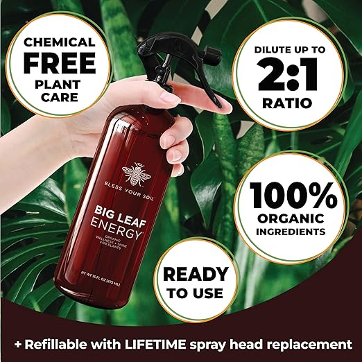 Big Leaf Energy : RTU Wellness Spray for Indoor Plants : Organic Neem Oil + Essential Oils (16OZ, Plastic Bottle)