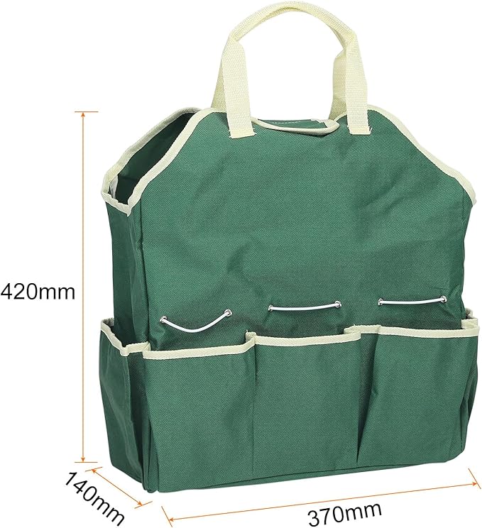 HARFINGTON Garden Tool Bag 14.6" x 5.5" x 16.5" Large Oxford Waterproof with Pockets Garden Tote Bag Gardening Plant Tool Organizer Storage Carrier Store for Outdoor Women Men, Dark Green