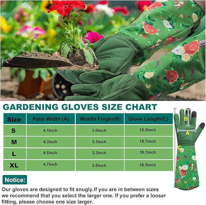 DLY Gardening Gloves for Women, Rose Gloves Gardening Thorn Proof, Long Garden Gloves for Women, Durable and Comfortable Leather Gauntlet (Large, Green
