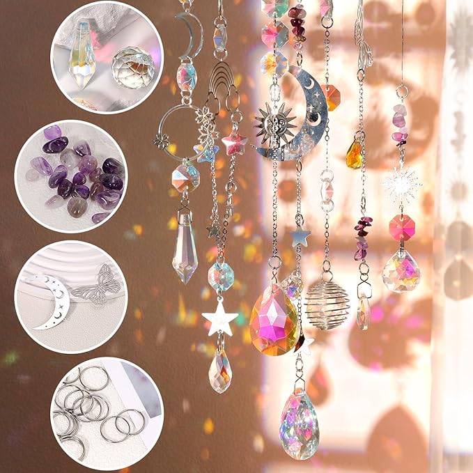 10 Set DIY Suncatcher Making Kits,Crystal Suncatcher Prism Hanging Kit with Hooks/Chain Rainbow Maker,Make Your Own Decorative Hanging Suncatcher for Adults Wedding Windows Home Garden