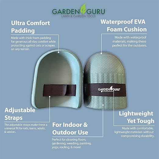 GARDEN GURU Home & Gardening Knee Pads – Waterproof EVA Foam Cushion, Soft Inner Liner, Comfortable Fit with Adjustable Straps