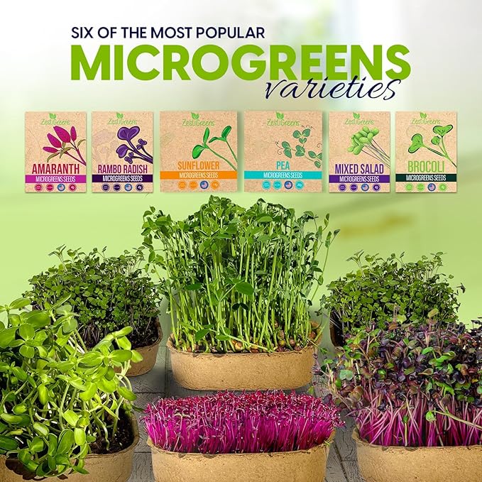 Complete Microgreens Growing Kit with 6 of The Most Popular Seed Varietes to Grow Nutritious Microgreens at Home.