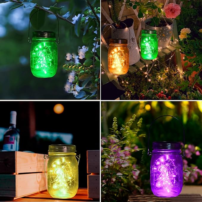 Mason Jar Solar Lights 10 Pack 30 LED Outdoor Solar Firefly Lights, Solar Fairy String Lids Lights,Waterproof Mason Solar Lights with Hangers for Regular Mouth Jars Christmas Gifts(Jars Not Included)