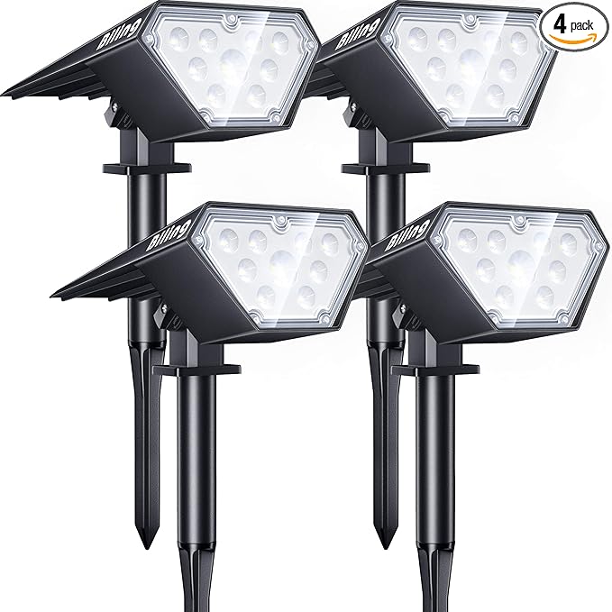 Biling Solar Spot Lights Outdoor, Bright 700 Lumen Solar Lights Outdoor Waterproof IP67, Solar Landscape Lights Uplights for House Patio Pathway Yard Garden Driveway Pool - White(4 Pack)