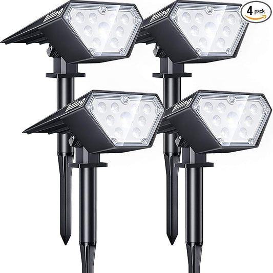 Biling Solar Spot Lights Outdoor, Bright 700 Lumen Solar Lights Outdoor Waterproof IP67, Solar Landscape Lights Uplights for House Patio Pathway Yard Garden Driveway Pool - White(4 Pack)