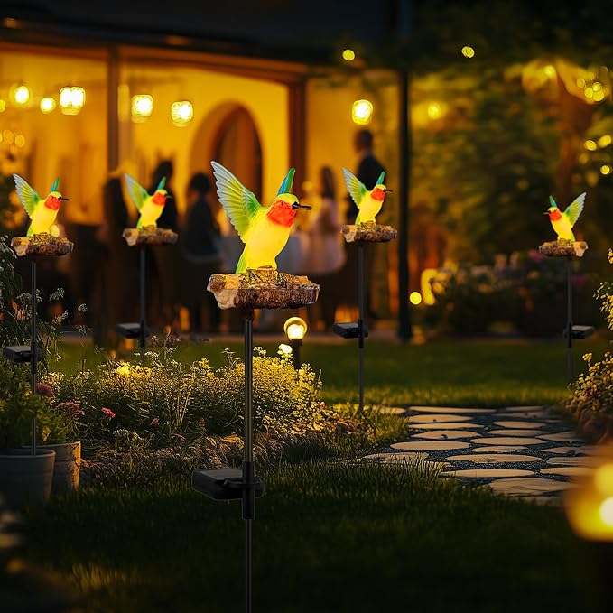 Birdsong Hummingbird Garden Decor Statues Stake Figurine Solar Lights for Outside Lawn Yard Porch Patio Flowerbed Christmas Decorations Outdoor for Moms Birthday (Green Hummingbird)