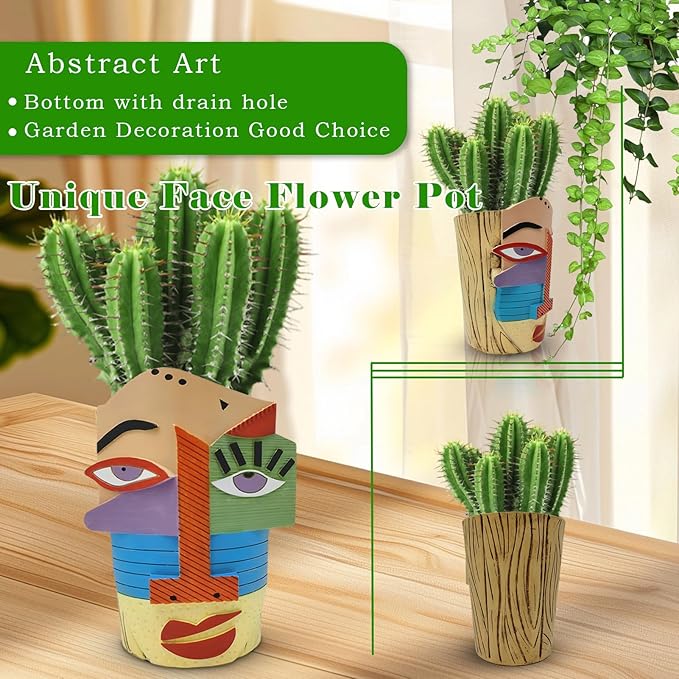 Abstract Face Planters Pots Head,Unique Head Planter for Indoor Plants,Funny Face Flower Pot,Colorful Plant Pots for Outdoor Garden Deco and Home Art Decoration(Eclectic)