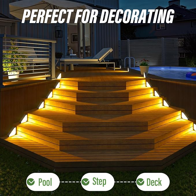 JSOT Solar Step Stair Lights Outdoor Yard Decor 12 Pack, IP65 Waterproof Deck Lighting for Outside Solar Powered, Solar Garden Light Decor for Fence, Backyard, Front Porch Step, Balcony, Wall, Patio