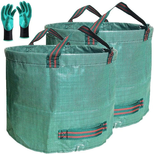 Professional 2-Pack 80 Gallon Big Lawn Yard Garden Bags (D26, H33 inch) with Gardening Gloves, Yard Waste Bag,Debris Bag,Camping Waste Bag,Recycle Bag,Grass Clippings Bag,Weeds Bag,Leaf Bags 4 Handles