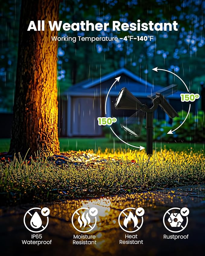 Solar Spot Lights Outdoor Waterproof, Flag Pole Light Solar Powered Halloween Lights, Landscape Lighting Spotlights for Tree, House, Yard, Garden, Christmas Decorations-4 Pack Warm White