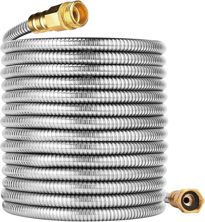 Stainless Steel Garden Hose: Durable Quality Metal with High-pressure Water Output for Gardeners（100FT）