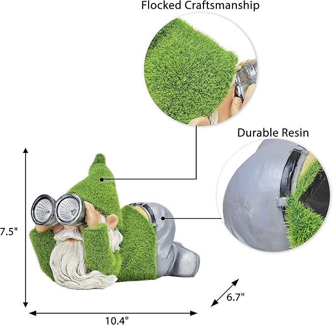 TERESA'S COLLECTIONS Funny Christmas Resin Outdoor Decorations for Yard with Solar Lights, Large Cute Flocked Garden Gnomes for Front Porch Patio, Ideal Gift for Women and Man 7.1"