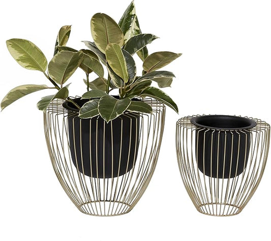Deco 79 Contemporary Metal, Set of 2 Planters 10", 12"H, Black