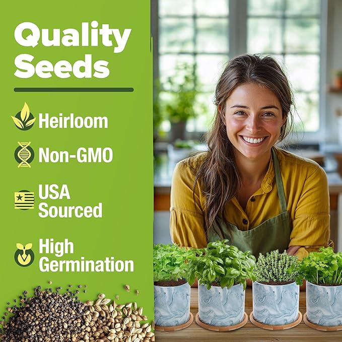 HOME GROWN Indoor Herb Gardening Kit w/Glazed Ceramic Pot - Unique Gift for Women, Mom, Gardeners, Friend, Her, Mother - Easy-to-Grow Kitchen Window Starter Set