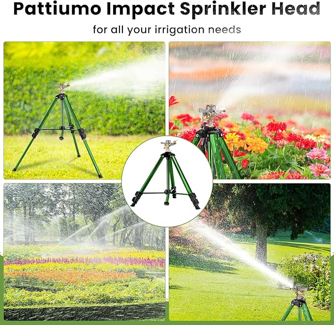 Impact Sprinkler on Tripod Base, 2 Pack Lawn Sprinkler for Yard 360 Degree Large Area Water Sprinkler for Lawn Heavy Duty Garden Sprinkler with 3/4 Inch Connector Extension Legs Flip Locks