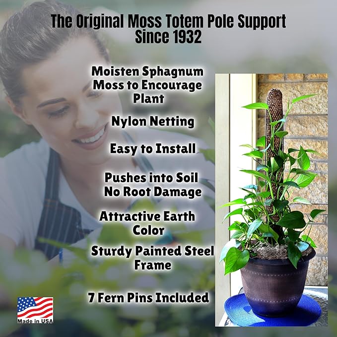 Mosser Lee Sphagnum Moss Pole for Indoor Plants, Monstera Moss Pole, Plant Pole Made in USA - Ideal for Climbing Plants, Enhances Plant Growth & Stability - 12" Height