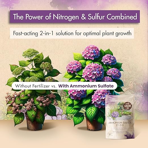 Ammonium Sulfate 21-0-0 Fertilizer, High Nitrogen Fertilizer for Plants Rapid Growth & Deep Greener Color, Ideal Ammonium Sulfate Fertilizer & Soil Acidifier to Lower pH Levels in Alkaline Soil, 5 lb