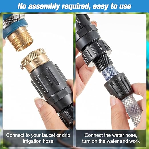 Feekoon 1 Set Drip Irrigation Faucet Adapter Kit 1/2'' Irrigation Tubing to 3/4'' Faucet Water Pressure Regulator Backflow Preventer with Filter, Drip Irrigation System Parts, No Assembly Required