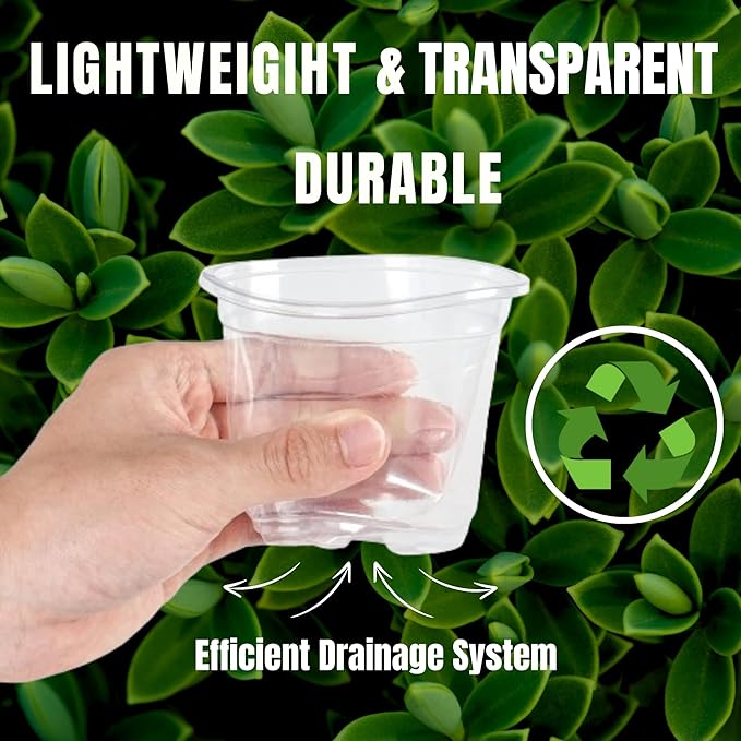 Roots Garden Eco-Friendly 30 Pack Clear Pots with Drainage-5/4/3.5 Inch-Durable and Reusable Pots for Indoor and Outdoor Plants-Plastic Planter Pots-20 Stickers and10 Plant Labels.