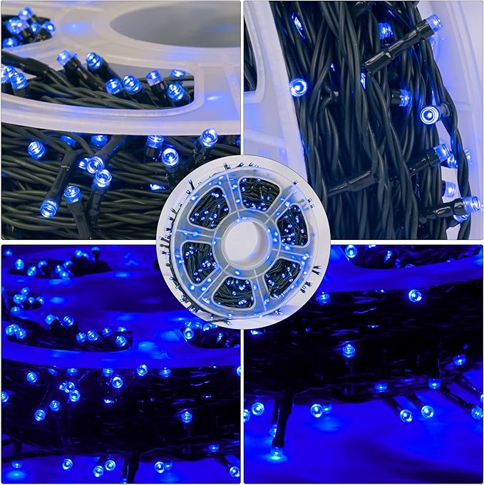 FUNPENY 164FT 500 LED Christmas Indoor Outdoor Decorative String Lights, 8 Modes Waterproof Plug in Green Wire LED Fairy Light for Christmas Party Wedding Garden Home Decoration (Blue)
