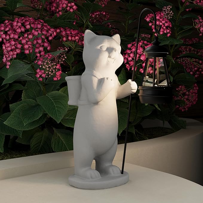 Solar Powered Garden Resin Statue Lights, 10 Inch Waterproof Outdoor Animal Cute Cat Figurine Lights, Suitable for Patios, Balconies, Lawns, Courtyards, Etc (Basket)