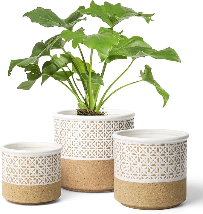 T4U Ceramic Planters for Indoor Plants, 4.2+5.4+6 Inch Plant Pots Set, Flower Pots with Drainage Holes and Plug, Ceramic Plant Pot for Indoor and Outdoor Plants, Morden Home Decor, Gifts for Mom