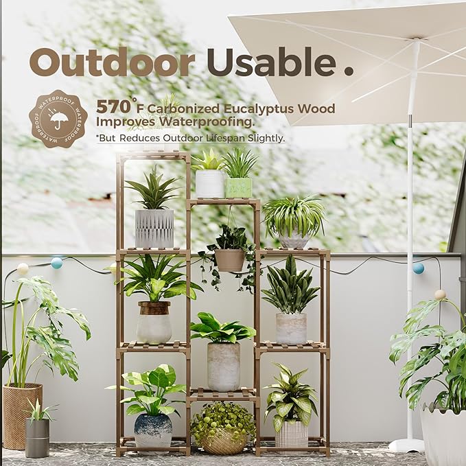 Bamworld Plant Stand Indoor Hanging Plants Shelf 7 Pots Tall Ladder Plant Holder Large Wood Flower Stand for Living Room Rack Multiple Plants for Patio Balcony Garden