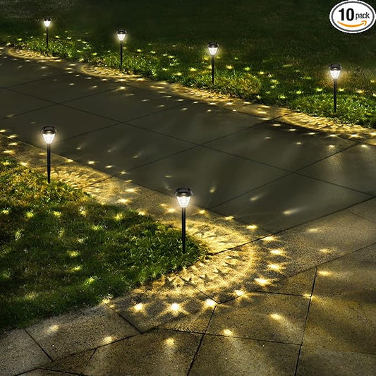 Super Bright Solar Lights Outdoor Waterproof 10 Pack, Dusk to Dawn Up to 12 Hrs Solar Powered Pathway Garden Lights Auto On/Off, LED Landscape Lighting Decorative for Walkway Patio Yard