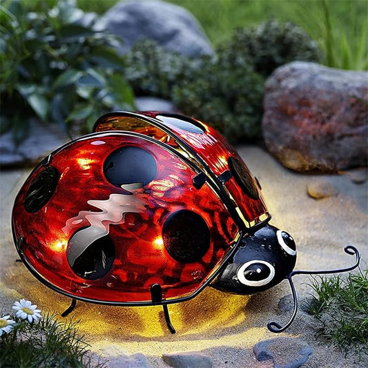 Elenon Ladybug Decor Solar Lights, Metal Ladybugs Outdoor Decorative Yard Art Garden Sculptures & Statues for Patio Yard Pathway