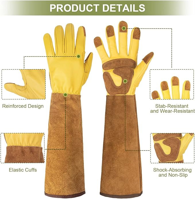 Womens Gardening Weeding Working Gloves, Leather Garden Glove for Women Thorn Proof No Stab for Digging, Planting,Pruning