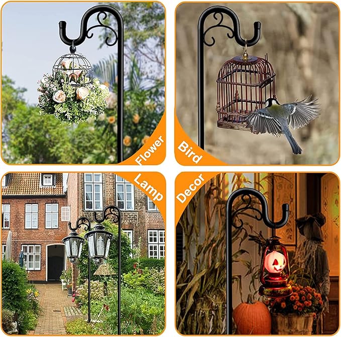 Shepards Hooks for Outdoor, 60 Inch Adjustable Shepherds Hook for Bird Feeders for Outside (2pcs), Heavy Duty Humming Bird Stand Feeder Pole, Metal Garden Hooks Hanger for Outdoor Décor