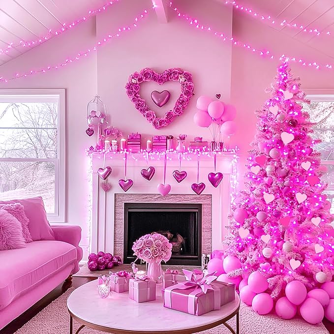 JMEXSUSS 66 Ft Pink Lights for Room Decor, 200 LED Pink String Fairy Christmas Lights Clear Wire Plug in for Bedroom Indoor Outdoor Girl's Room Decorations