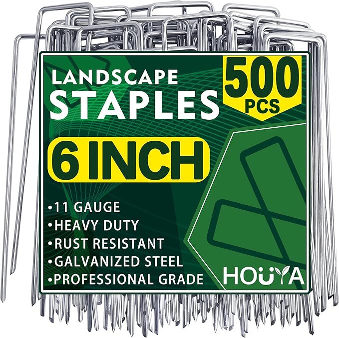 500 Pack Landscape Staples 6 Inch 11 Gauge Garden Stakes Galvanized Garden Staples Pins Anti-Rust Ground Stakes for Weed Barrier, Irrigation Tubing, Yard Lawn and Landscape Fabric