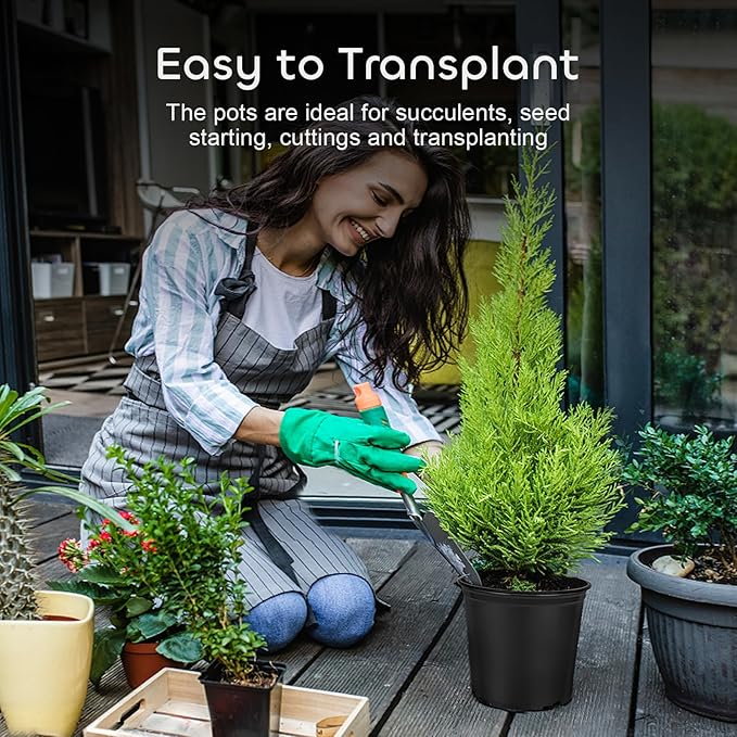 GROWNEER 48 Set 6" 1 Gallon for Plants Flexible Nursery Pot with Drainage Hole and 15 Pcs Plant Labels, Flower Plant Container for Indoor Outdoor, Seedlings, Vegetables, Succulents, Black