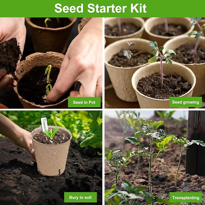 130 Pcs Organic Peat Pots, 4 Inch Nursery Pot Set, Round Plant Seedling Pots with Drainage Holes, Small Seed Starting Starter Tray Bulk, Garden Germination Container with 130 Plant Labels