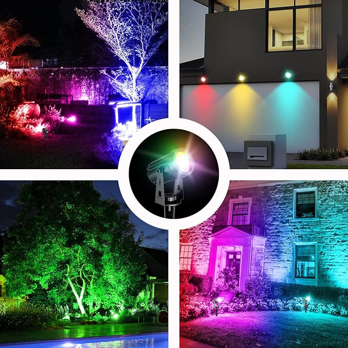 T-SUN RGB Solar Spotlights Outdoor, Halloween Decoration Solar Landscape Spotlights, IP65 Waterproof Color Changing Spot Lights Outdoor Security Wall Lights for Garden, Yard, Driveway, Pool Area(RGB)