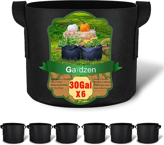 Gardzen 6-Pack 30 Gallon Grow Bags, Aeration Fabric Pots with Handles, Heavy Duty Cloth Pots for Plants