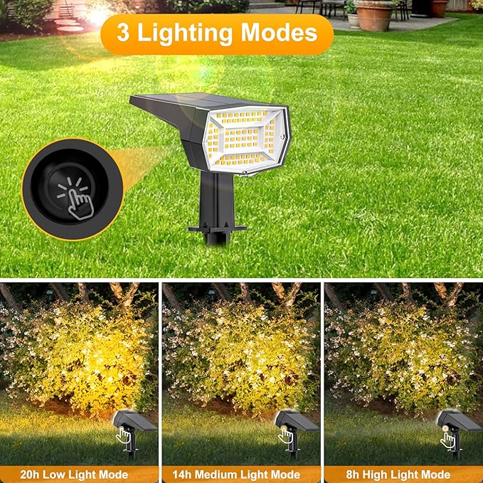 Fabrito 72 LEDs Solar Spot Lights Outdoor Waterproof, 3 Modes Landscape Spotlights, Dusk to Dawn Solar Powered Flood Wall Lights for Outside, Solar Garden Lights for Yard Porch 6 Pack (Warm White)