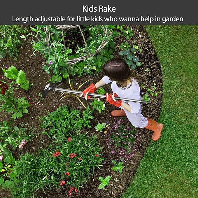 Hoe and Cultivator Gardening Hand Tools, Heavy Duty Stainless Steel Garden Hoe and 3 Fork Hand Tiller for Gardening Weeding Planting with Adjustable Handle 30-45 inch