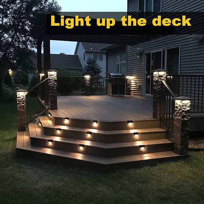Solar Deck Lights Outdoor, 16 Pack Solar Step Lights LED Waterproof Patio Decor Solar Lights for Outside Railing, Stairs, Fence, Post, Yard and Driveway, Warm White