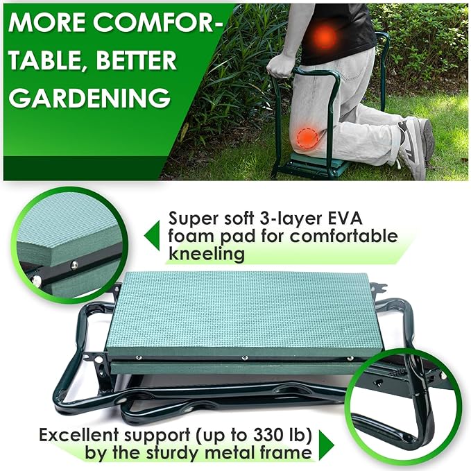 Garden Kneeler and Seat, Foldable Garden Stool, Heavy Duty Garden Chair for Kneeling and Sitting, Gardening Gifts for Women, Grandparents, Seniors, Mom & Dad