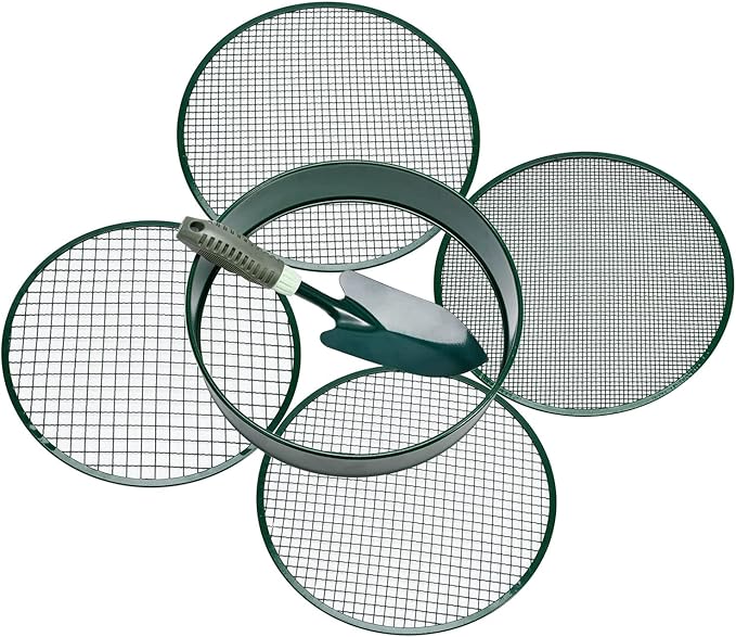 Garden Sieve, Soil Sieve with Interchangeable Mesh Sizes 3,6,9,12mm, Garden Riddle, Perfect Gardening Tool for Sifting Soil, Stones, and Compost