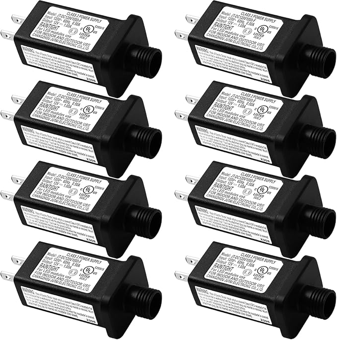 Replacement Yard Inflatable Adapter Power Supply Adaptor - 12V 1.0A 8Pcs - Inflatable Plug Replacement Class 2 Power Supply - for Christmas Tree Light/Thanksgiving Yard Blow Up Decorations