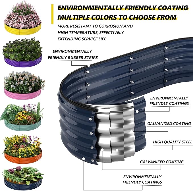 Galvanized Metal Planter Round Raised Garden Bed Kit for Gardening Outdoor，3x3x1ft Planter Grow Garden Box Raised Flower Bed，Round Galvanized Planter Outdoor Large Metal Fire Pit Ring