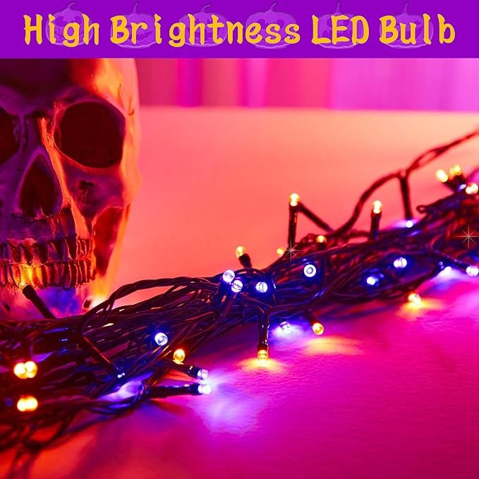 Halloween 200 LED String Lights, 72FT Orange and Purple Halloween Lights Outdoor Decorative,11 Modes with Remote Plug in Halloween Indoor Lights for Halloween Yard Party Decorations