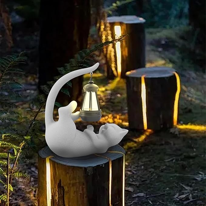 Solar Cat Garden Statue 10 Inch Porch Patio Decor for Outside Yard Decoration Outdoor Unique Housewarming Gardening Birthday Gifts for Cat Lovers Women Grandma