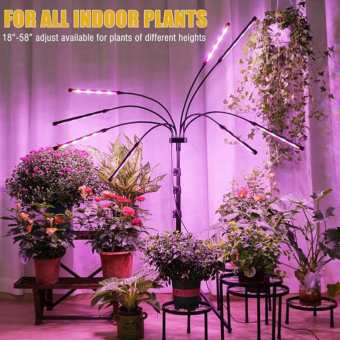 LED Grow Lights for Indoor Plants, [ 8 in1 ] Full Spectrum Grow Light with Tripod Stand, Auto On/Off Timing 4/8/12H, Plant Lights for Indoor Growing. (Mix Spectrum)