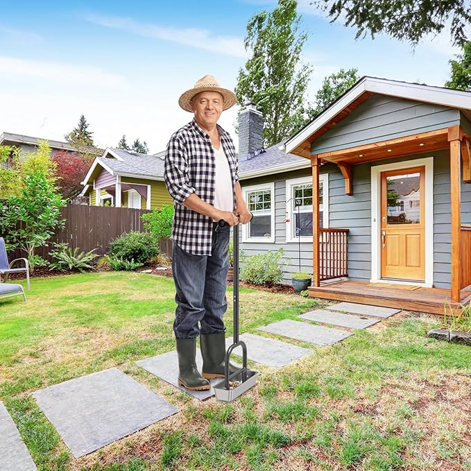 Dolibest Lawn Coring Aerator, Manual Lawn Aerator, 2 Stainless Steel Corer Plug Aerator with Soil Core Storage Tray, Pre-Assembled Manual Grass Aerating Tool & Clean Hand Tool, Improving Lawn Health